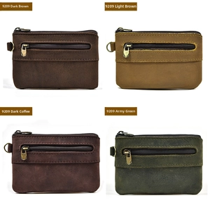 Grid view of vintage crazy horse leather coin purses in four assorted earth-tone colors