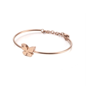 Minimalist rose gold butterfly bracelet with crystal accent and adjustable lobster clasp
