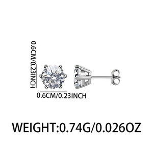 Klassische silberne 6-Krallen Zirkonia Ohrstecker mit 0,6cm Durchmesser für Herren
