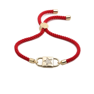 Red Rope Bracelet With Copper Star Pendant Micro Pave Zircon Adjustable Woven String Jewelry For Women Men