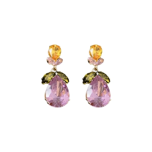Colorful zircon drop leaf earrings in gold-tone metal for elegant evening party jewelry set