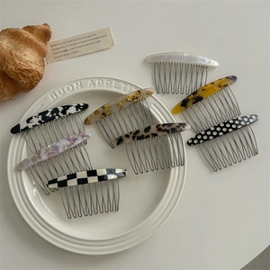 Elegant set of 7 acetate hair side combs in tortoise and floral patterns for women