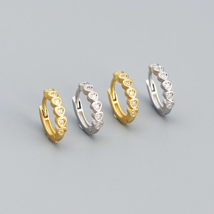 925 Sterling Silver Heart Huggie Hoop Earrings Cubic Zirconia Sparkling Minimalist Sweet Jewelry For Women