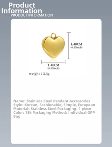 Detailed view of 18k gold plated heart pendant with 1.40cm size and 3.3g weight specs