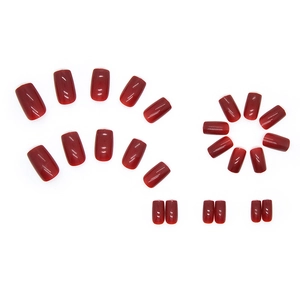 Glossy burgundy square press-on nails in medium-long length with a jelly finish set