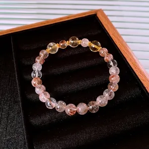 Elegant natural citrine and black gold crystal bead bracelet with golden spacers