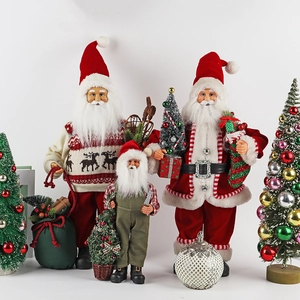 Christmas Santa Claus Figurines Plush Fabric Standing Dolls Holiday Tabletop Ornaments Home Festive Decorations