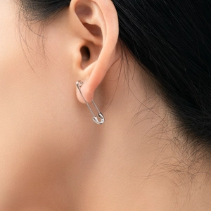 S925 sterling silver safety pin earrings with a minimalist punk aesthetic for women
