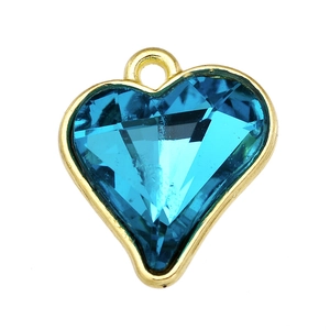 Crystal glass heart pendant with gold alloy frame and blue rhinestone for DIY jewelry