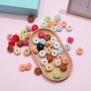 20mm colorful faux rabbit fur pompom beads with metal holes for DIY jewelry making