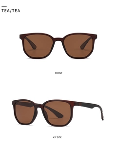 Front and 45-degree side views of classic tea brown polarized fashion sunglasses