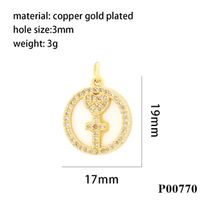 Detail view of 18K gold plated cross key pendant with cubic zirconia measurements