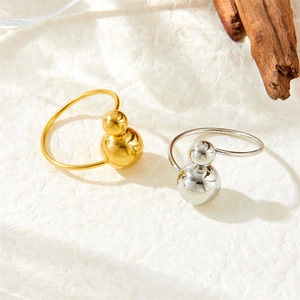 Minimalist Double Ball Adjustable Ring Gold Plated Stainless Steel Polished Geometric Open Finger Ring For Women