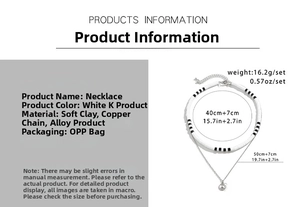 Detailed size specifications for double-layer peace sign necklace with clay beads