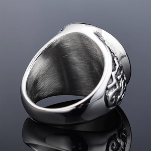 Men's stainless steel anchor ring with brushed inner band and geometric relief texture