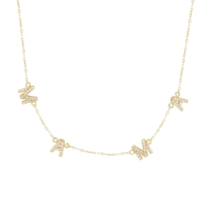 Elegant gold plated S925 sterling silver MAMA necklace with white zircon inlays