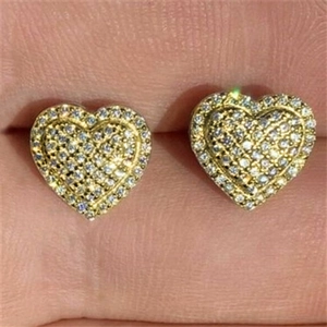 Elegant heart-shaped gold studs featuring micro-pave cubic zirconia for wedding anniversaries