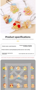Size chart showing exact dimensions for 15 cute cartoon bear acrylic keychain pendants