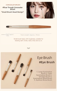 Detailed view of portable 9-piece makeup brush set with dimensions and soft synthetic bristles