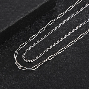 Double-layered hip hop necklace with paperclip and Cuban links in silver titanium steel