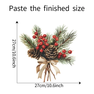 Detailansicht der Weihnachts-WC-Aufkleber mit Zapfen, Beeren und Größenangaben in 27 cm