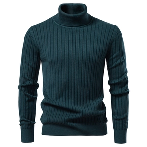 Men Turtleneck Sweater Slim Fit Viscose Blend Ribbed Knit Pullover Warm Casual Business Long Sleeve Solid Color Top