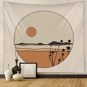 Bohemian Landscape Wall Tapestry Polyester Minimalist Sun Mountain Abstract Hanging Art For Living Room Bedroom Decor