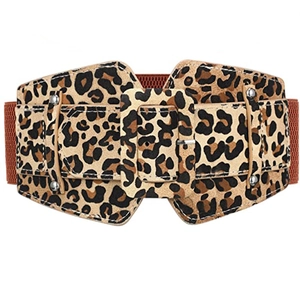 Ceinture large léopard pour femme avec bande élastique et boucle carrée gainée