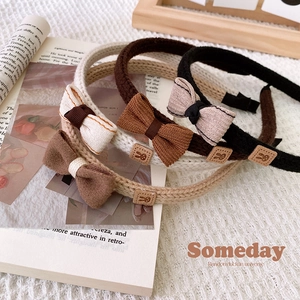 Maillard Color Sweet Knitted Bow Headband Vintage Mori Style Women Girls Hair Band Cute Rabbit Label Head Hoop Hair Accessories
