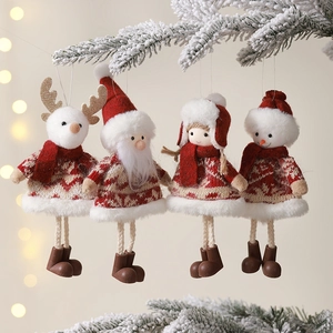 Christmas Ornaments Plush Doll Hanging Figures Santa Snowman Angel Reindeer Knitted Fabric Faux Fur Holiday Tree Decor