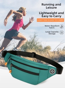 Detail of waterproof Oxford cloth waist bag with dual zippers and large storage capacity