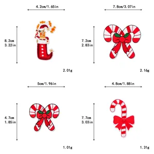 Detailed dimensions of Christmas embroidered patches including Santa and candy canes