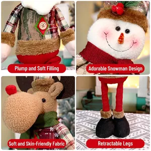 Weihnachts-Schneemann und Rentier Figuren mit Teleskopbeinen und rotem Karomuster