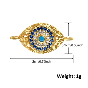 18k gold plated evil eye connector with turquoise and zircon stones for DIY jewelry