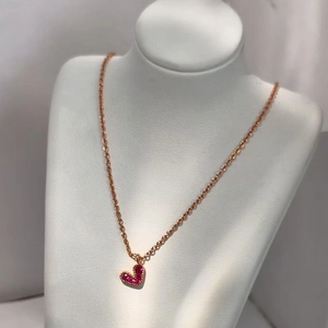 Elegant S925 silver heart necklace with red pavé stones on a rose gold chain