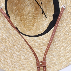 Jazz straw hat with 13cm wide brim featuring inner sweatband and adjustable wind rope