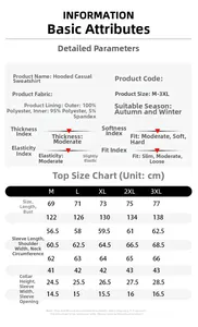 Detailed size chart for tie-dye hooded sweatshirt featuring measurements from M to 3XL