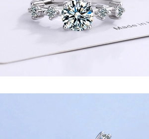 Detailed macro view of a silver ring featuring a large round zircon center stone and side stones