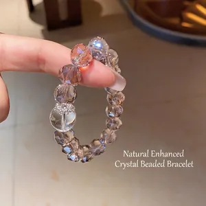 Faceted cat eye crystal beaded bracelet for women with elegant purple light and metal charms