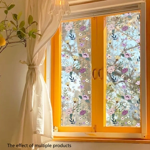 PVC Pink Purple Floral Window Film Static Cling Glass Sticker Decorative Decal For Home Office Privacy Protection No Glue