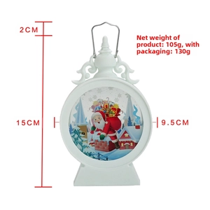 White Christmas lantern with Santa on roof graphics, LED light, 17cm height detail view