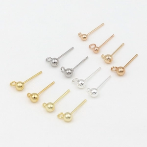 Polished ball head stud earrings with hanging loops in four metallic colors for DIY jewelry