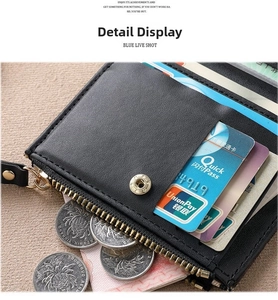 Macro shot of black pebbled leather wallet interior with coin pocket and multiple card slots