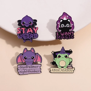 Cartoon Magic Frog Wizard Bat Cat Enamel Brooch Pin Alloy Badge Jewelry Gift For Clothes Bag Decoration Whimsical Stay Weird