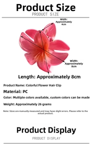 Detailed view of rose pink gradient frangipani hair claw clip with size dimensions