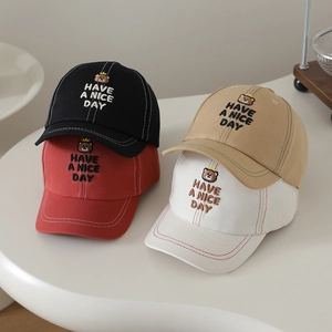 Kids baseball caps with crown bear embroidery in black, red, beige and white colors