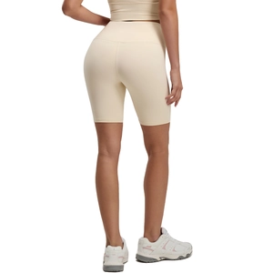 Short de yoga beige taille haute effet push-up, vue arrière pour fitness et sport