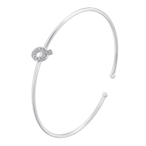 Detail of silver-plated adjustable open bangle with micro-pave zircon letter Q charm