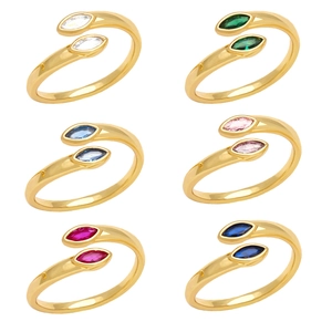 Marquise Cut Cubic Zirconia Open Ring Colorful Zircon Copper Jewelry Bypass Adjustable Finger Rings For Women