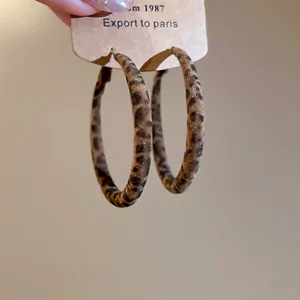 Retro leopard print flocking hoop earrings for women featuring minimalist round design
